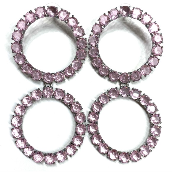 NEW For Love & Lemons Crystal Ball Drop Earrings Pink Large - Picture 7 of 9